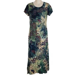 Tropical Tantrum Womens Vintage Floral Abstract Maxi Dress‎ Size M Short Sleeve